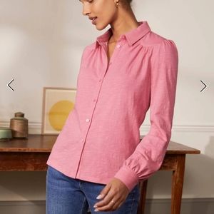EUC Boden Gathered Detail Jersey Shirt Pink 100% Cotton Size 4